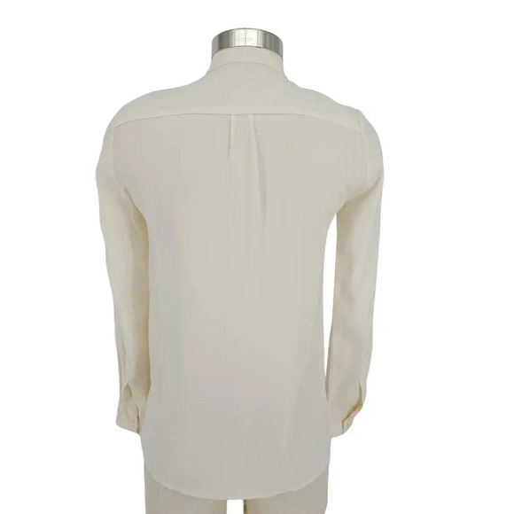 Maje Blouse Silk Ivory Ruffle Button Up Collared Long Sleeve Top Shirt - Picture 5 of 8